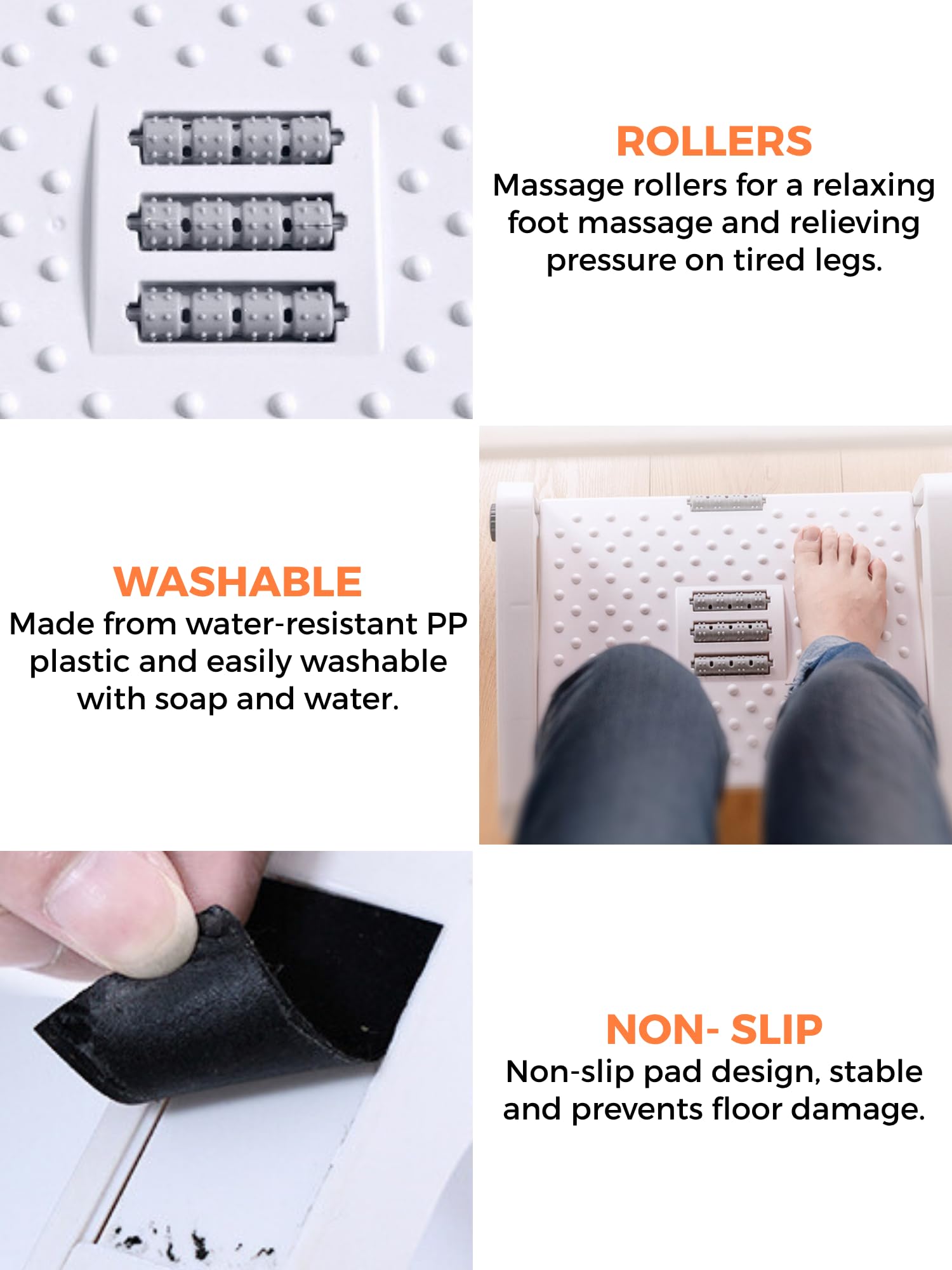 MAGIC SELECT Adjustable Under Desk Foot Rest, Ergonomic Office Footrest, Non-Slip, Foot Rest with Massage Function, Improves Posture and Circulation