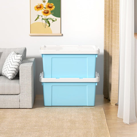 Cetomo 35L*4 Storage Boxes, Carry Plastic Storage Box with Lids, Organizing Container with Handle and Secure Latching Buckles, Stackable, Nestable