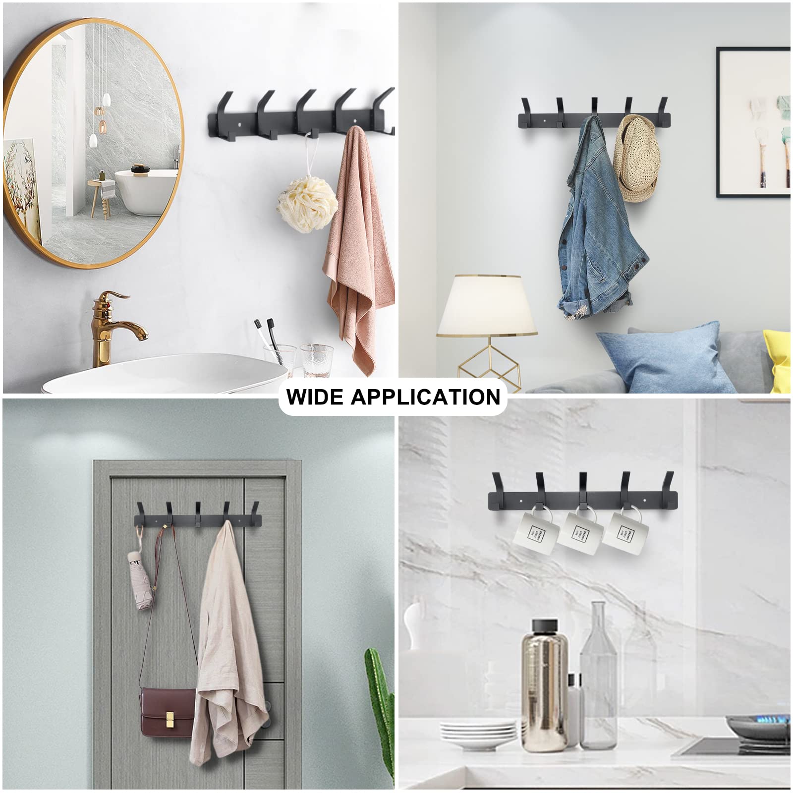 Coat Rack Wall Mounted,5 Coat Hooks for Hanging Coats,Heavy Duty Metal Double Hook Rack Hook Rail,Coat Rack with Hooks,Wall Mount Coat Hanger for Hat