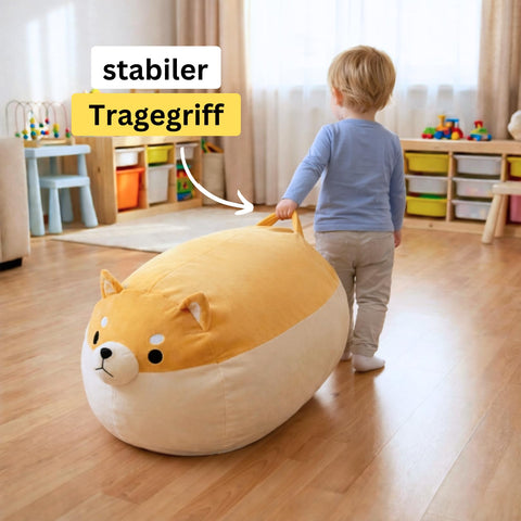 ELOVIA Soft Toy Storage Ottoman, No Stuffing Cover, Shiba Design, Toy Organizer for Kids Room, with Zipper (Shiba Beige)