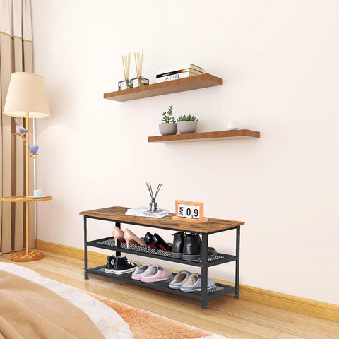 H JINHUI Shoe Bench, Industrial Shoe Rack with Mesh Shelves, 100 x 38 x 45 cm Storage Organiser Shelf, Steel Structure, for Living Room, Bedroom