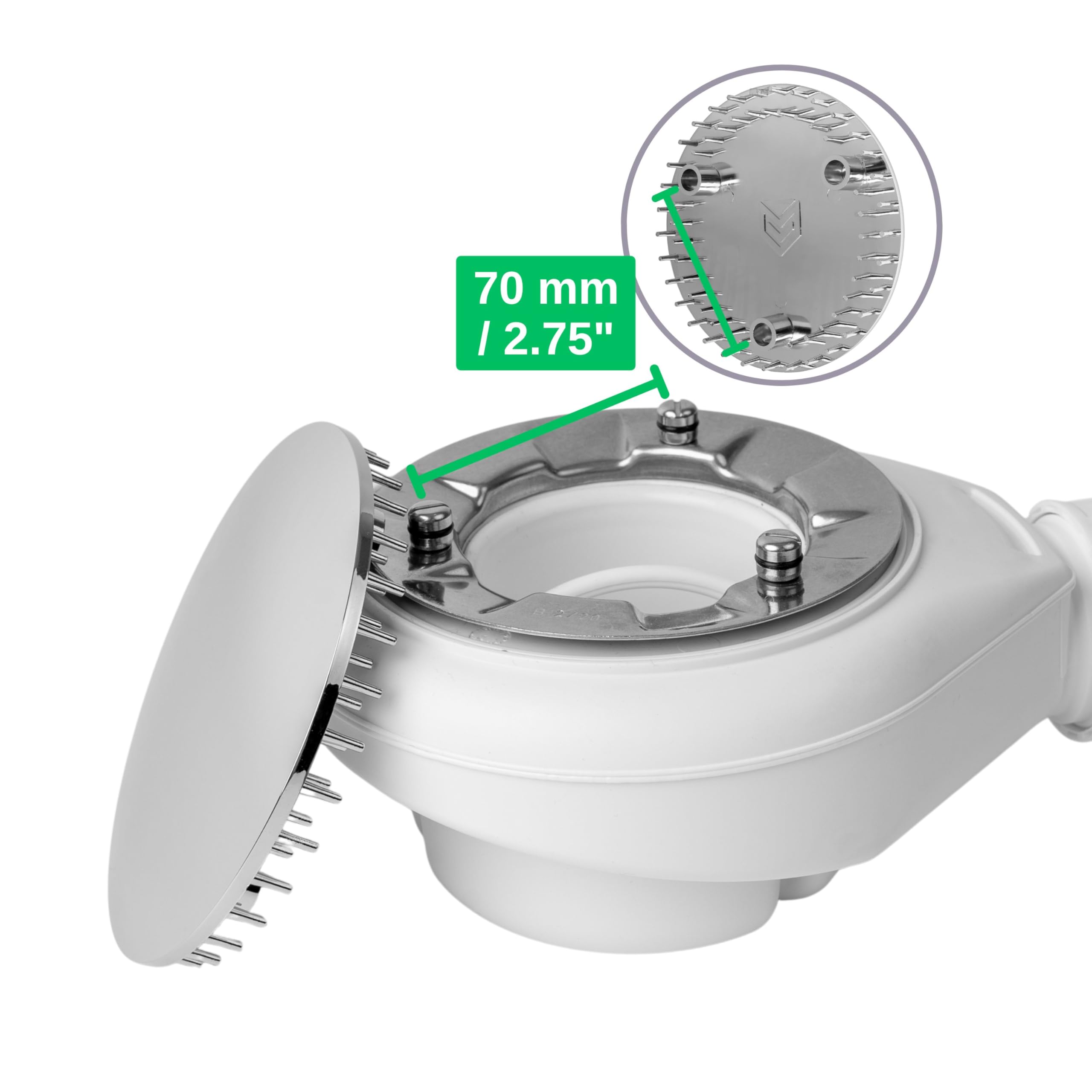 Cover for shower drain, Ø 115 mm, compatible with Viega Tempoplex drain set from model year 2006, suitable for model 6964.0, for drain hole Ø 90 mm