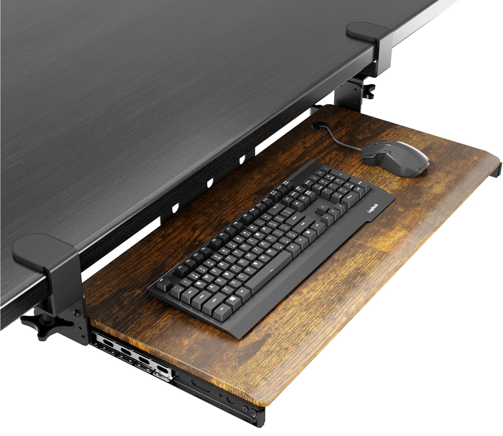 Keyboard Tray Under Desk Pull Out with Extra Sturdy C Clamp Mount System, 694 (838 mm Including Clamps) x 300 mm Slide-Out Platform Computer Drawer