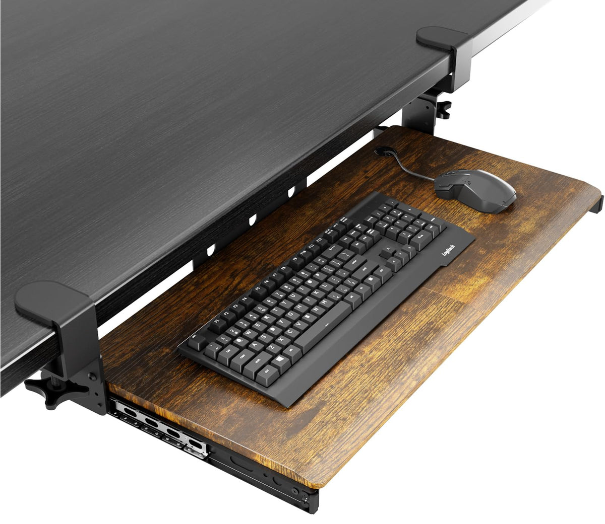 Keyboard Tray Under Desk Pull Out with Extra Sturdy C Clamp Mount System, 694 (838 mm Including Clamps) x 300 mm Slide-Out Platform Computer Drawer
