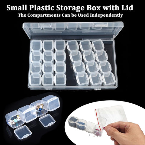 17x11cm Small Storage Box with Lid 28 Grids Diamond Art craft Storage Box with Compartments Clear Plastic Organiser Bead Screw Storage Boxes Jewelry