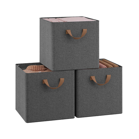 WOLTU Fabric Storage Boxes Set of 3, Collapsible Cube Baskets with Handles and Metal Frame, Wardrobe Organisers for Bedroom, Living Room, Study