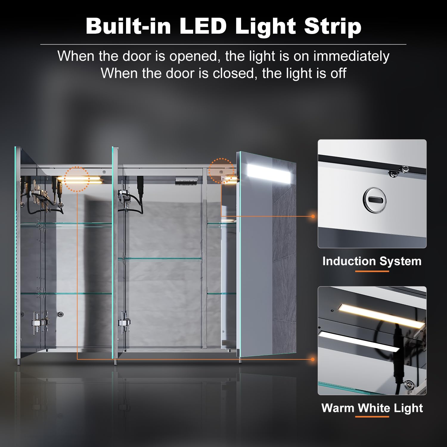 ELEGANT Illuminated Bathroom Cabinet with Mirror Large Wall Mounted Mirror Cabinet with Bluetooth, Shaver Socket, Dimmer, Touch Switch 900 x 650mm