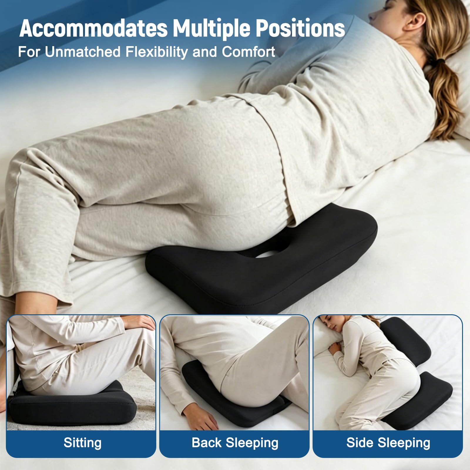 JETSUNDA Coccyx Cushion for Tailbone Pain with Cooling Cover, Ergonomic Memory Foam Sciatica Cushions for Bedsore Relief, for Office Chair, Home, Car