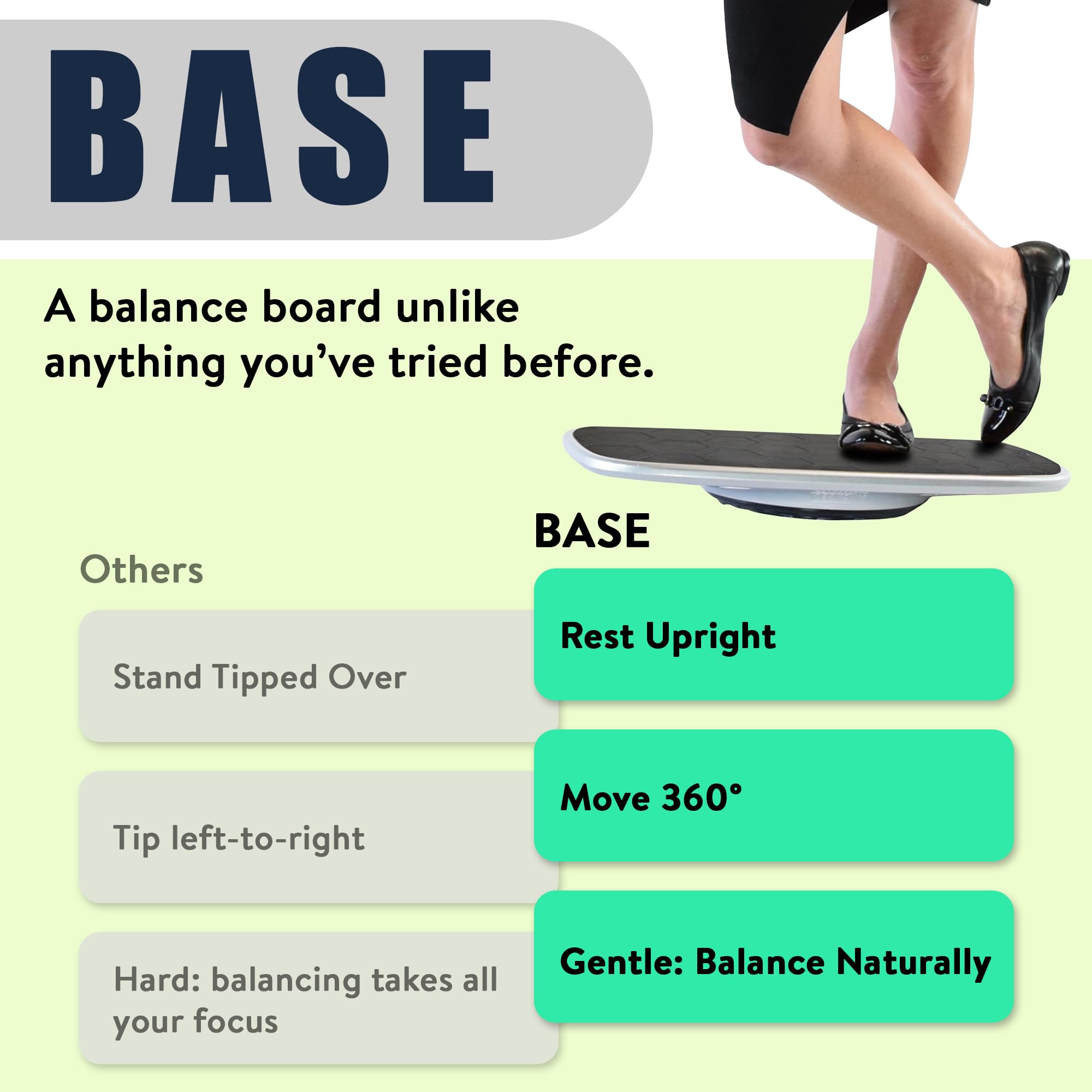 BASE Standing Desk Balance Board – Office Wobble Board with Anti-Fatigue Mat gentle balance board standing desk mat balancing board rocker board