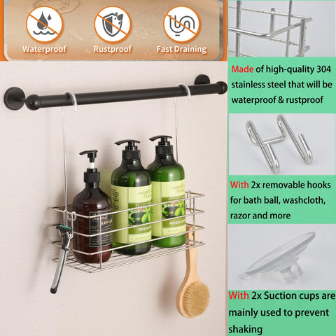 Seltomer Hanging Shower Rack Bathroom Shower Caddy Organizer Shampoo Brakect ，Rotatable Hook Bar ，Rust Proof (Single-Layer)