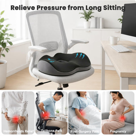 BEIKIMSU Memory Foam Seat Cushions with Ergonomic Design for Tailbone Pain