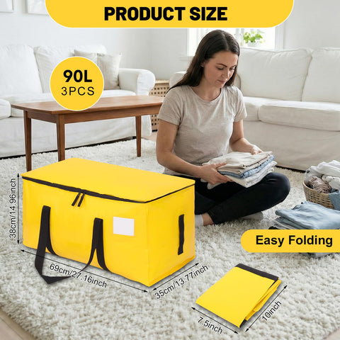 3 Pack 90L Moving Bags, Heavy Duty Storage Bag Dorm Moving Essential,Yellow