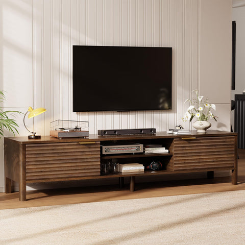 IKALIFE 180cm Walnut TV Unit, Wooden TV Stand Cabinet with Storage