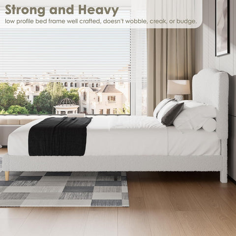 Luxurious Cuddly Bouclé Ottoman Double Bed Frame 82.1"Lx60.3"Wx41.3"H, Gas Lift Storage, Soft Fabric Sherpa Grand Panel Headboard