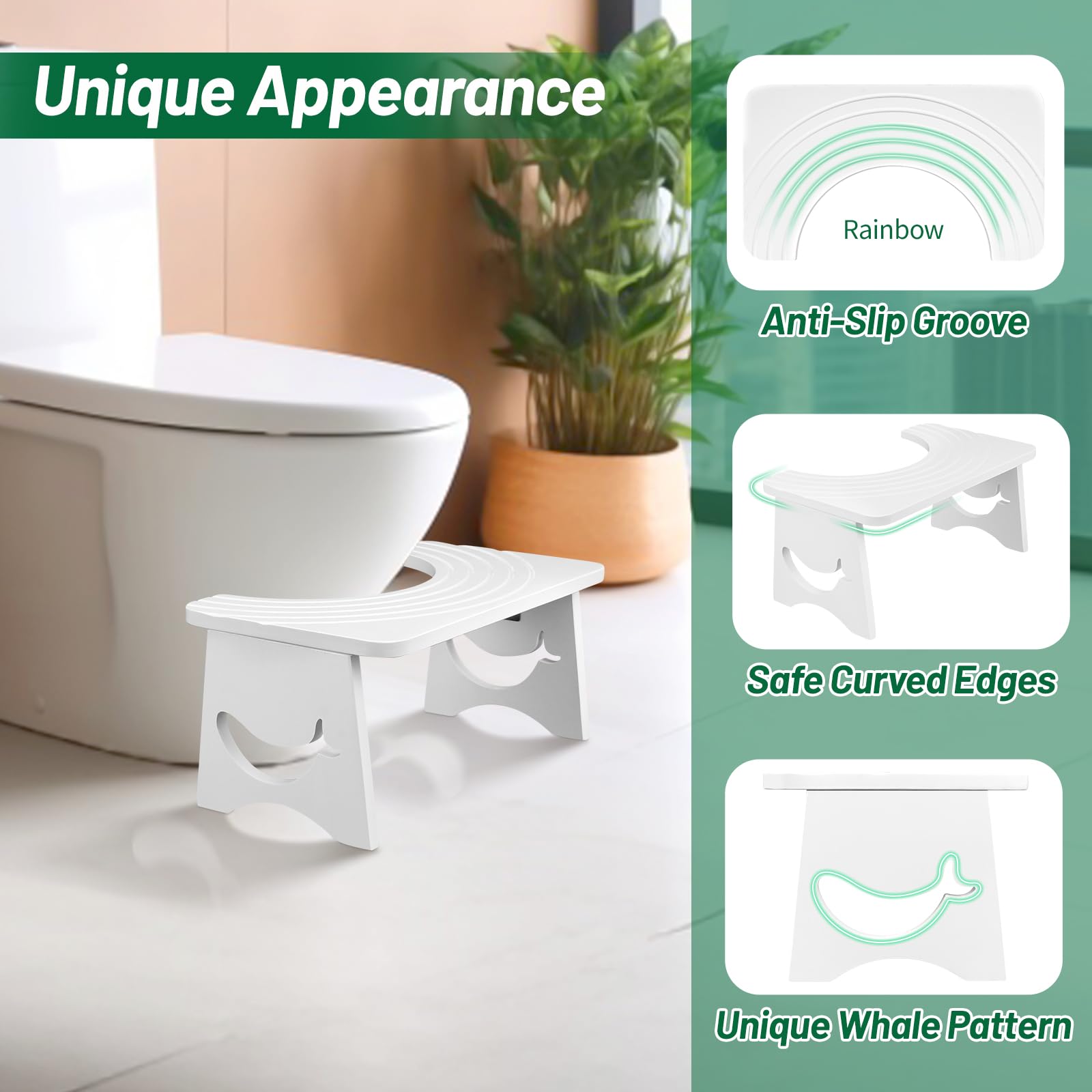 MAIJIAJU White Single Toilet Stool, Foldable Bamboo Squat Step