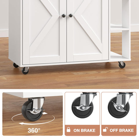 Yvsevnr Kitchen Island with Drawers on Wheels, Rolling Kitchen Island Cart with Towel & Spice Rack, Drop Leaf