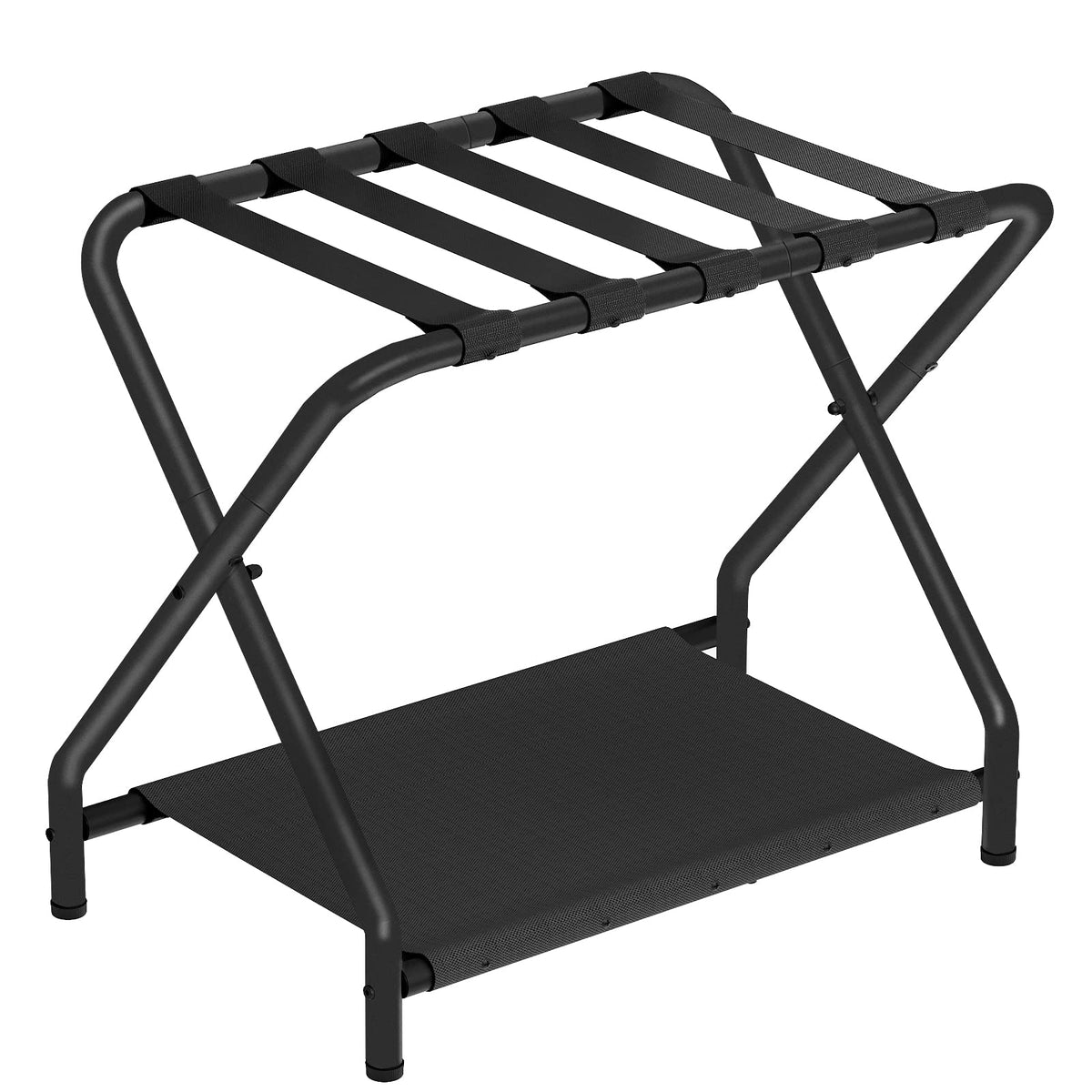 HOOBRO Luggage Rack, Folding Suitcase Stand with Fabric Storage Shelf