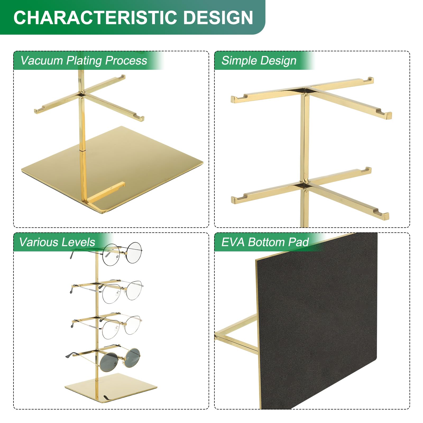 sourcing map Sunglasses Display Stand, 1Pcs - Stainless Steel Sunglass Rack, 4-tier Glasses Stand with Jewelry Holder Base