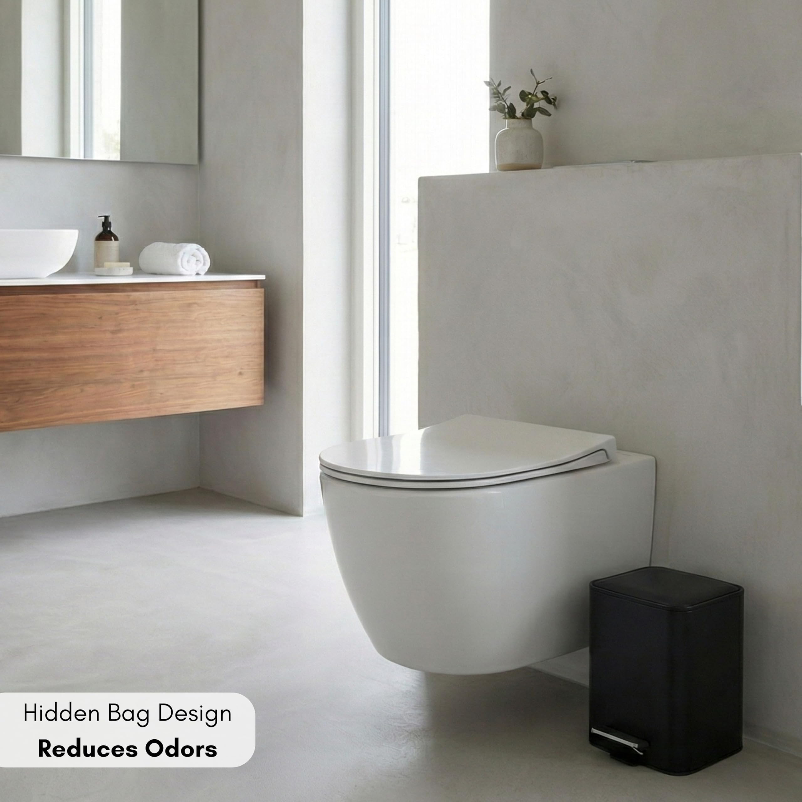 Erreke Bathroom Pedal Bin 3L, Black, Removable Inner Bucket, Modern Design