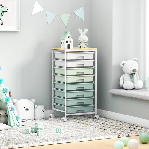 SYKIARIOL 8-Drawer Storage Trolley Rolling Cart with Lockable Wheels, Green