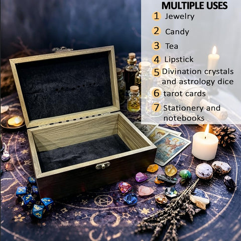 arricraft 1 Pc Wooden Memorial Storage Box, Moon Eclipse Mushroom Carving Pattern Rectangle Pine Tarot Box for Festival Gift Anniversary Jewelry
