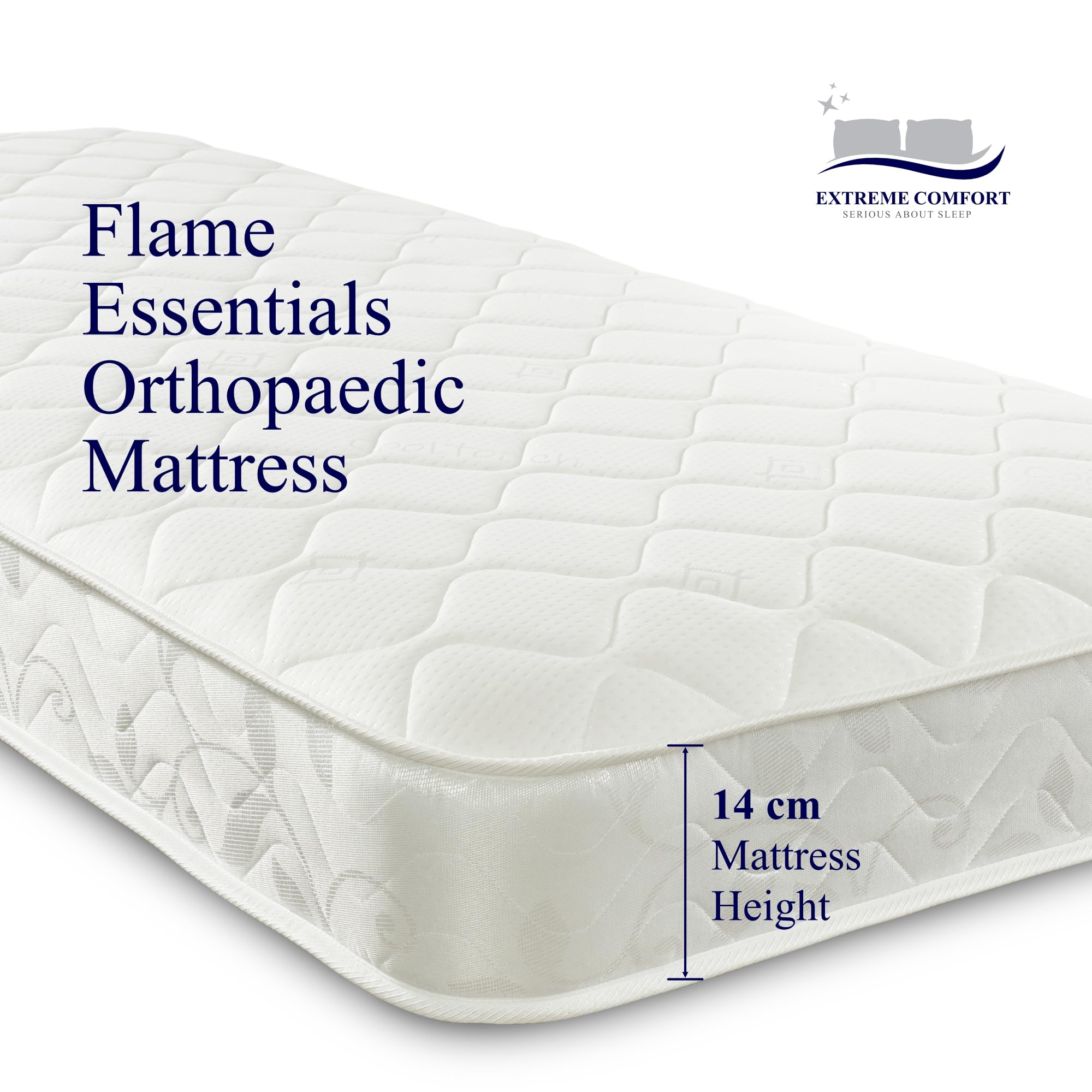 eXtreme comfort ltd Flame Essentials Orthopaedic European Single Mattress (90x200cm) | Firm Support Foam | Maximum Value All-Foam | 14cm Deep