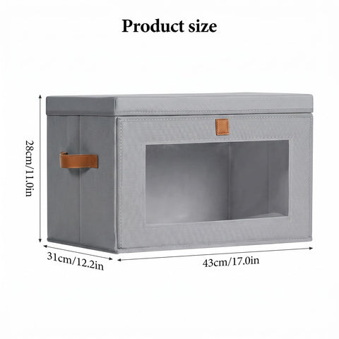 2 Pack Wardrobe Storage Boxes with Lids, Clear Window 37L Large Clothes Storage, Collapsible Storage Box with PU Handles