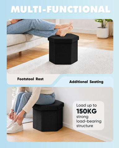 Bonlife Folding Storage Ottoman Hexagonal, Footrest with Toy Ches Box, 43cm