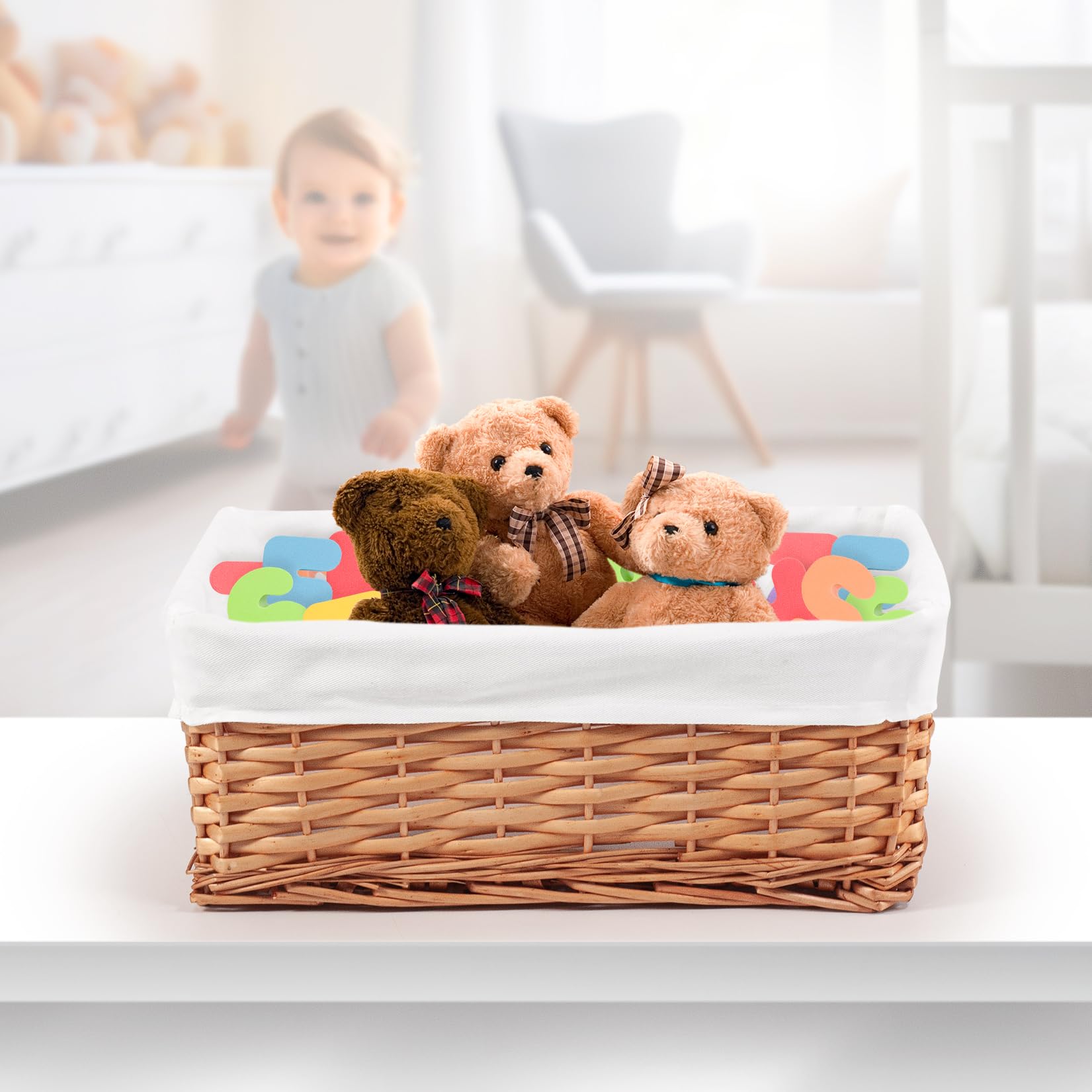 Woodluv Brown Wicker Storage Basket W/Off White Cloth Lining Xmas Hamper - Medium