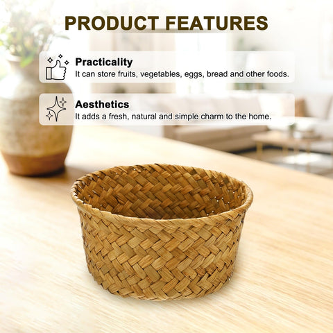 M METERXITY 3-Pack Natural Seagrass Woven Storage Basket, 14cm x 7.5cm Small Round Storage Seaweed Woven Sundries Baskets for