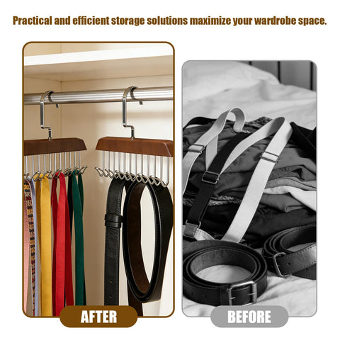 2Pcs Belt Hanger for Closet, Belt Hanger for Wardrobe, Wooden Belt Organizer with 8 Hooks Space Saving Tie Rack Wooden Sturdy 8 Hook Belts Holder for