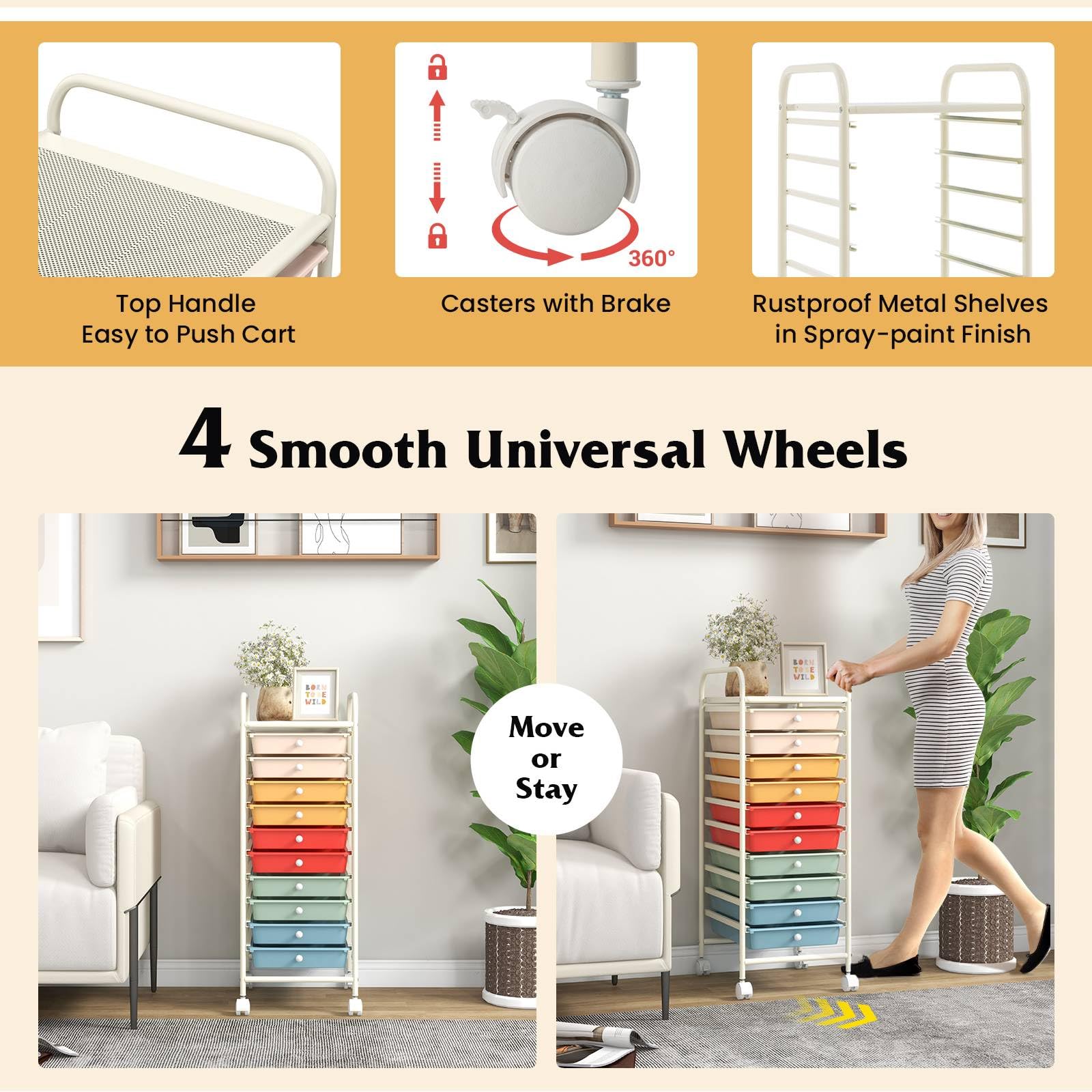 GiantexUK 10 Drawers Rolling Trolley (Colorful)