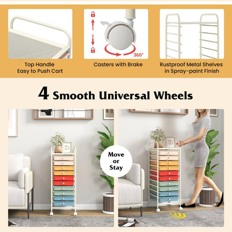 GiantexUK 10 Drawers Rolling Trolley (Colorful)