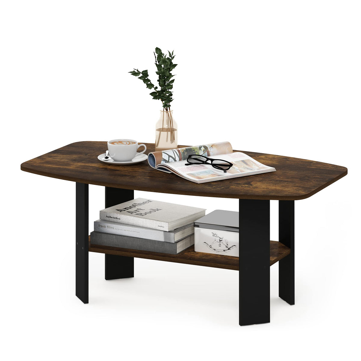 Furinno SIMPLE DESIGN Coffee Table, Small Coffee Table wih Open Shelf, Side Table, for Living Room, Home Office, Amber Pine