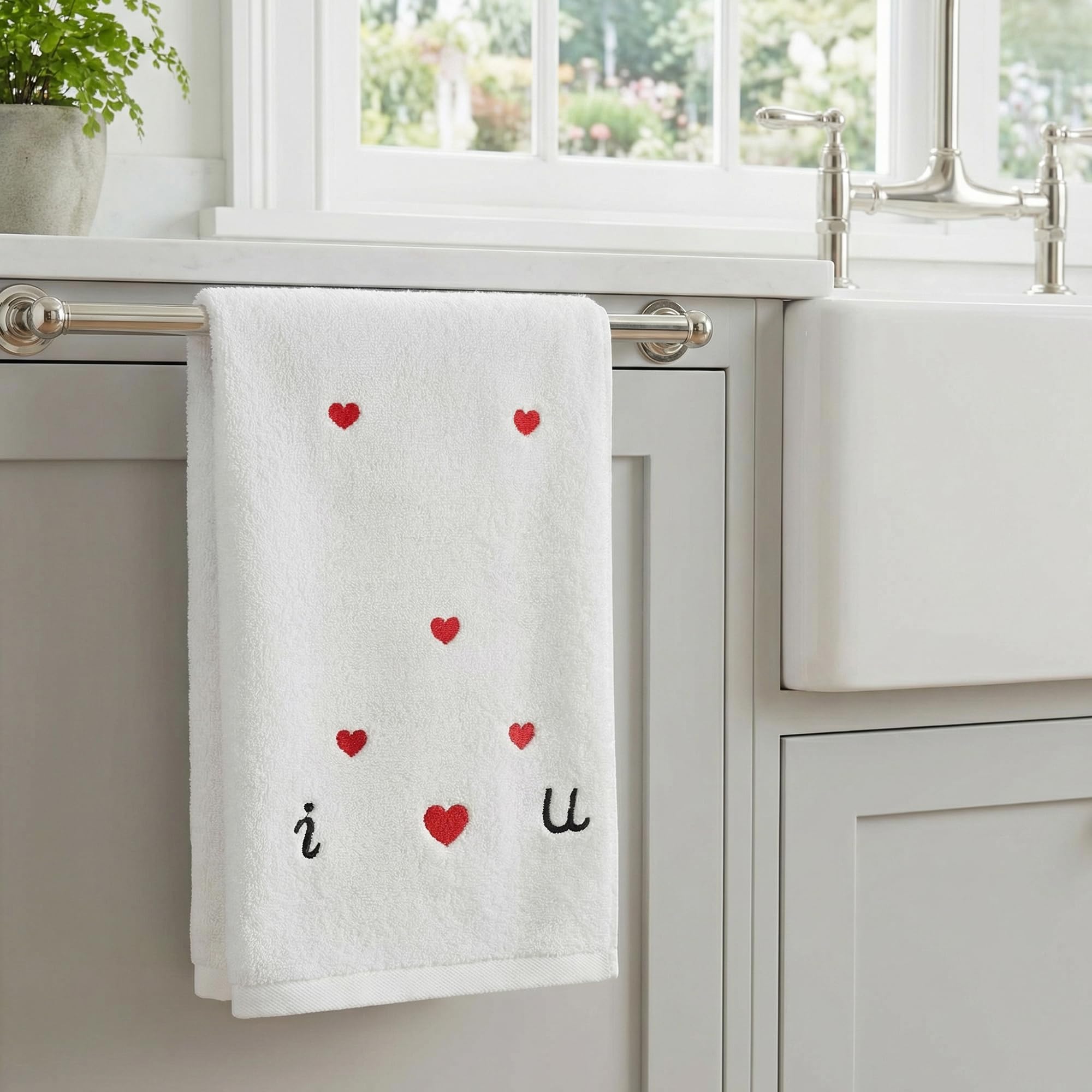 HMETOL Valentine's Day Cotton Letter Heart Love Pattern Hand Towels