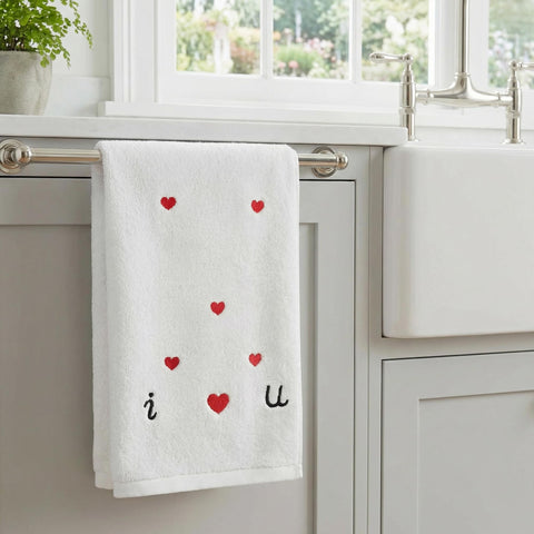 HMETOL Valentine's Day Cotton Letter Heart Love Pattern Hand Towels