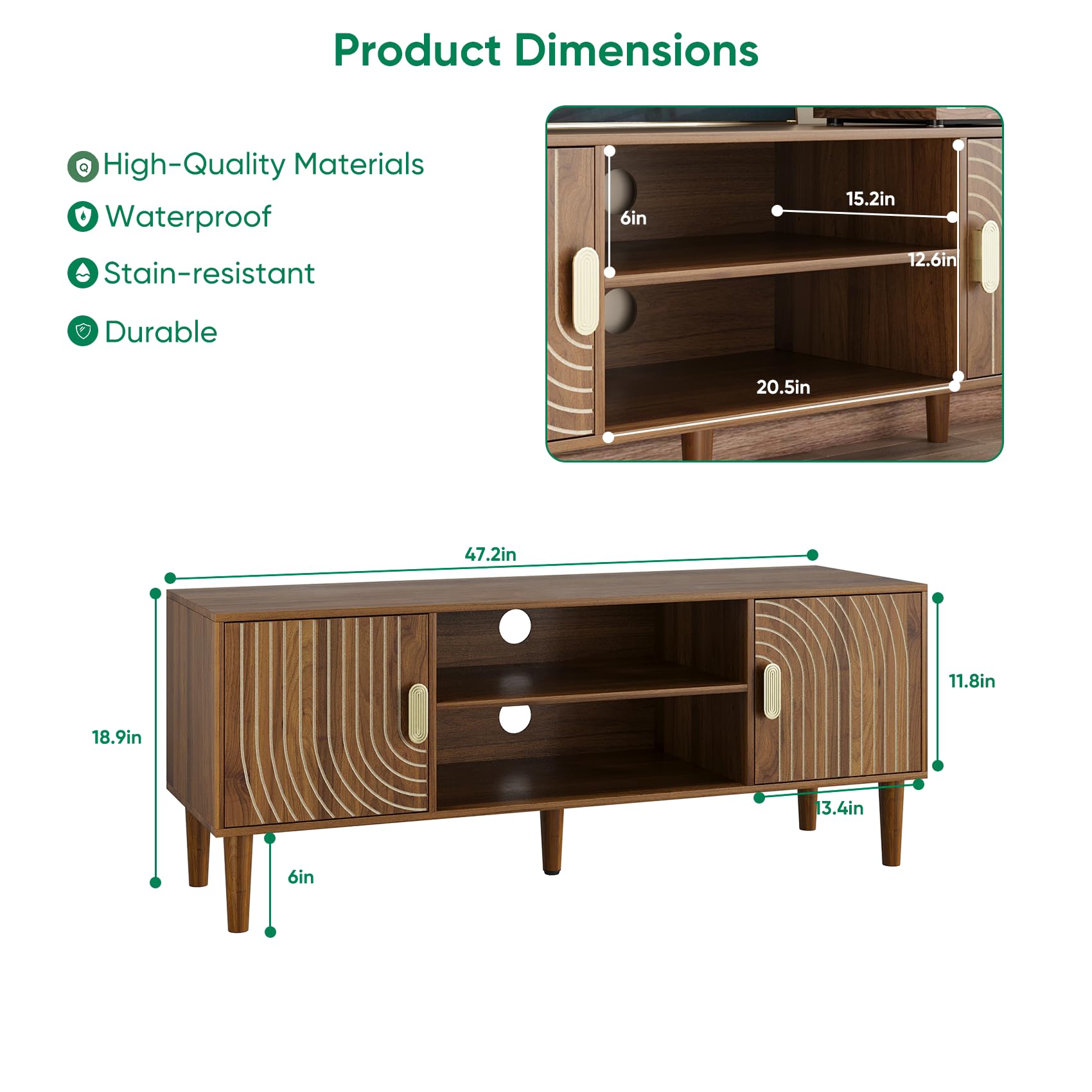 Algherohein 43" TV Stand for TVs up to 55 Inch, Entertainment Center with Storage and Adjustable Shelves, Modern Media Console for Living Room, Walnut