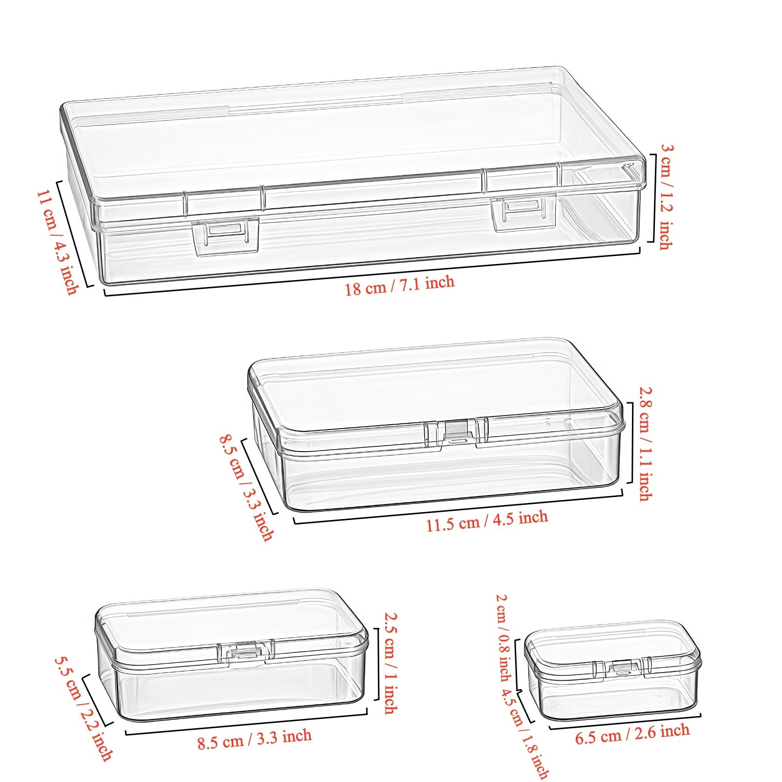 Goodma 36 Pieces Mixed Sizes Rectangular Plastic Organizer Box, Transparent