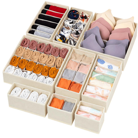 MAK2 12 Pack Foldable Drawer Organiser Boxes for Wardrobe Storage, Fabric Clothes Storage Organiser for Socks, Underwear, Bras & Towels
