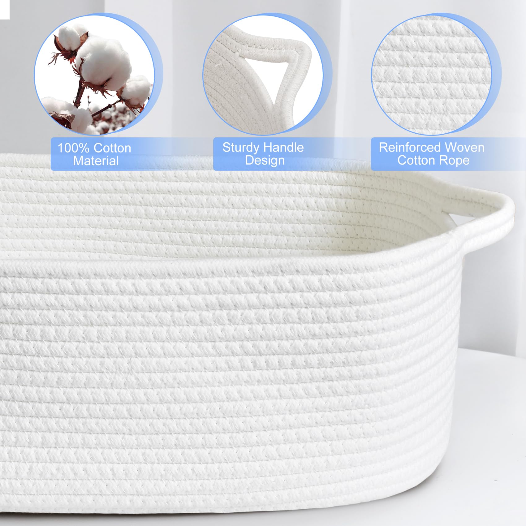 ABenkle Small Storage Basket with Handles, Cotton Rope Woven Dog Cat Toy Bin, Decorative Shelves Closet Organizing for Nursery Laundry Bedroom