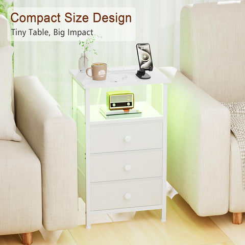 LOAKEKEL Bedside Table with Charging Station, Side Table with 3 Drawers