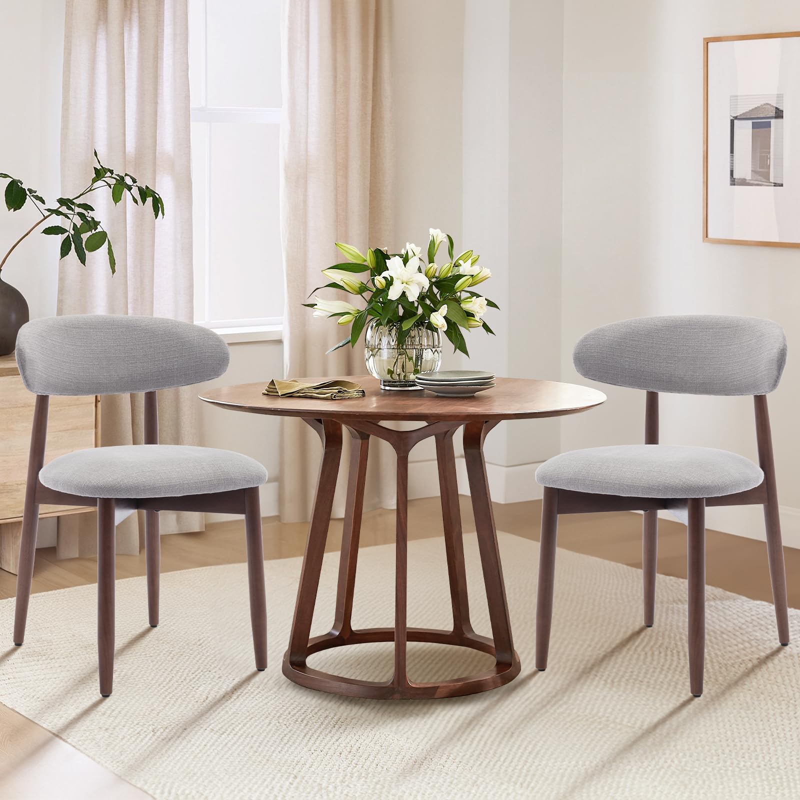 COLAMY Modern Dining Chairs Set with Wooden Legs – Upholstered Fabric Dining Room Chairs with Curved Backrest, Soft Cushion Seat