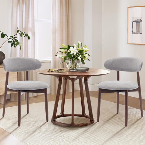 COLAMY Modern Dining Chairs Set with Wooden Legs – Upholstered Fabric Dining Room Chairs with Curved Backrest, Soft Cushion Seat