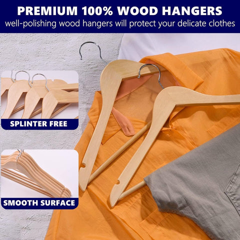 Amber Home 10pcs Wooden Coat Hangers, Wood Suit Hangers, Natural
