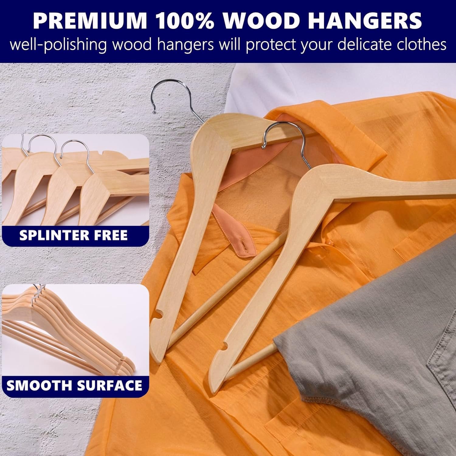 Amber Home 20pcs Wooden Coat Hangers, Wood Suit Hangers, Natural
