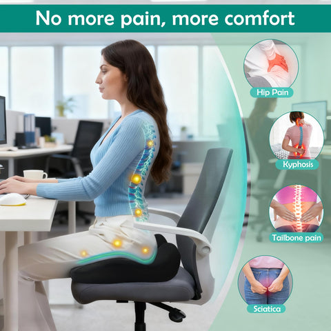 Memory Foam Seat Cushion for Long Sitting, Ergonomic Tailbone Coccyx Pain Relief, Orthopedic Viscoelastic Pad with Washable Non Slip Cover