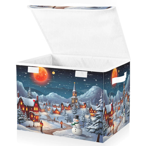 JUMBEAR Christmas Eve Collapsible Storage Bins With Lids,Foldable Fabric Storage Boxes,Storage Basket Closet Bin for Christmas Decorations