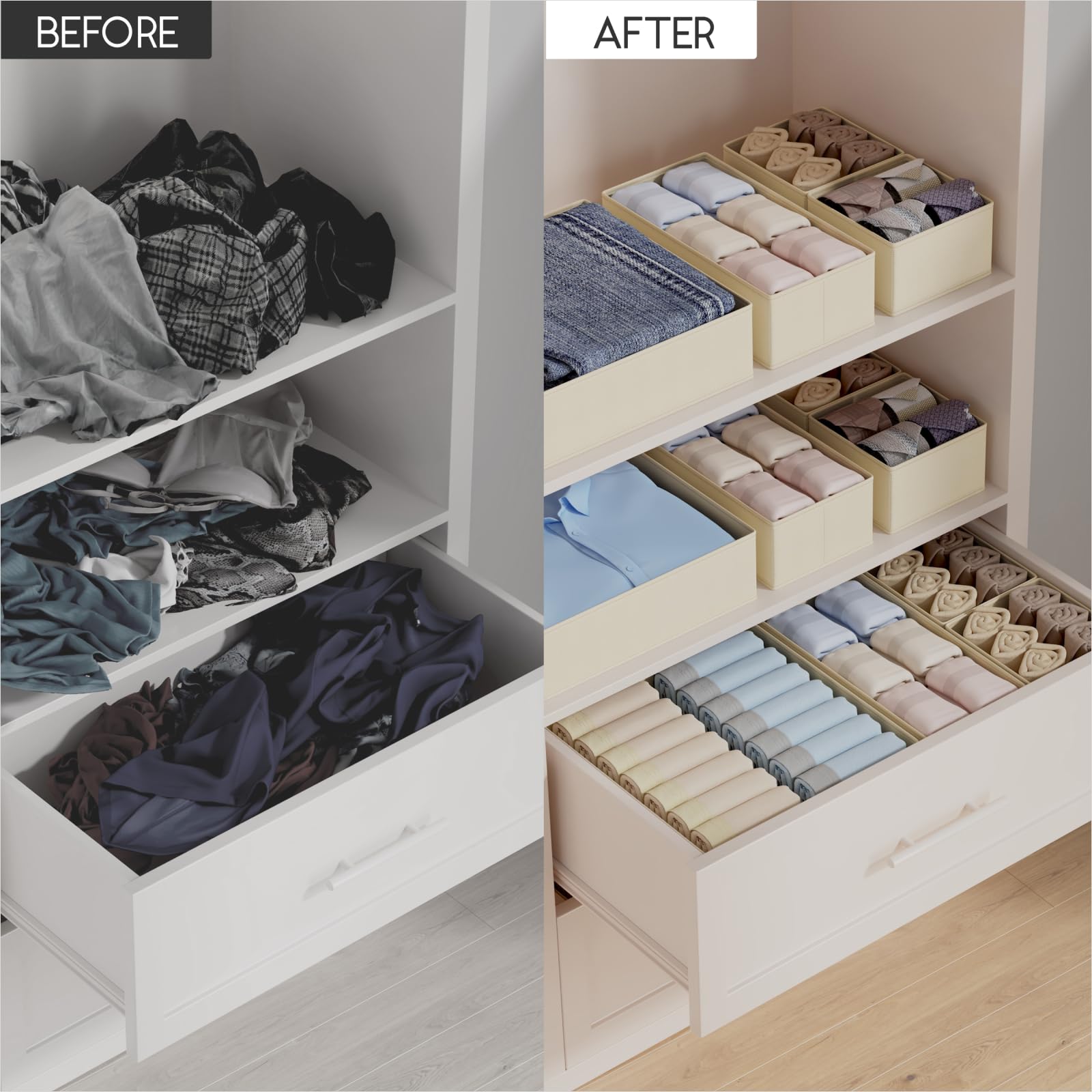 Homsorout Drawer Organisers Foldable Drawer Dividers - 10 Pack Fabric Clothes Wardrobe Storage Boxes Drawer Dividers Cubes for Dresser, Socks