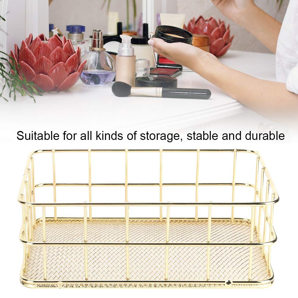 Hapivida Wire Storage Basket, 17x12x6cm Golden Desktop Metal Storage Basket Iron Grid Storage Tray Net Organizer Bins for Kitchen, Pantry, Bathroom