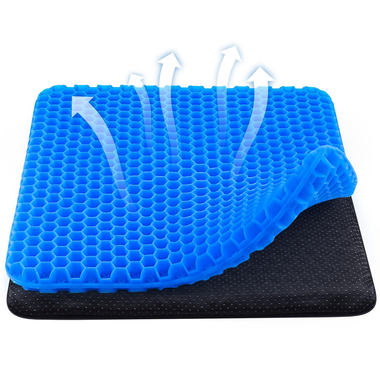 wiksite Gel Seat Cushion, Honeycomb Design Double Thick Gel Cushion with Cloth Cover Ergonomic & Cool Seat Cushion for Home Office Chair Car